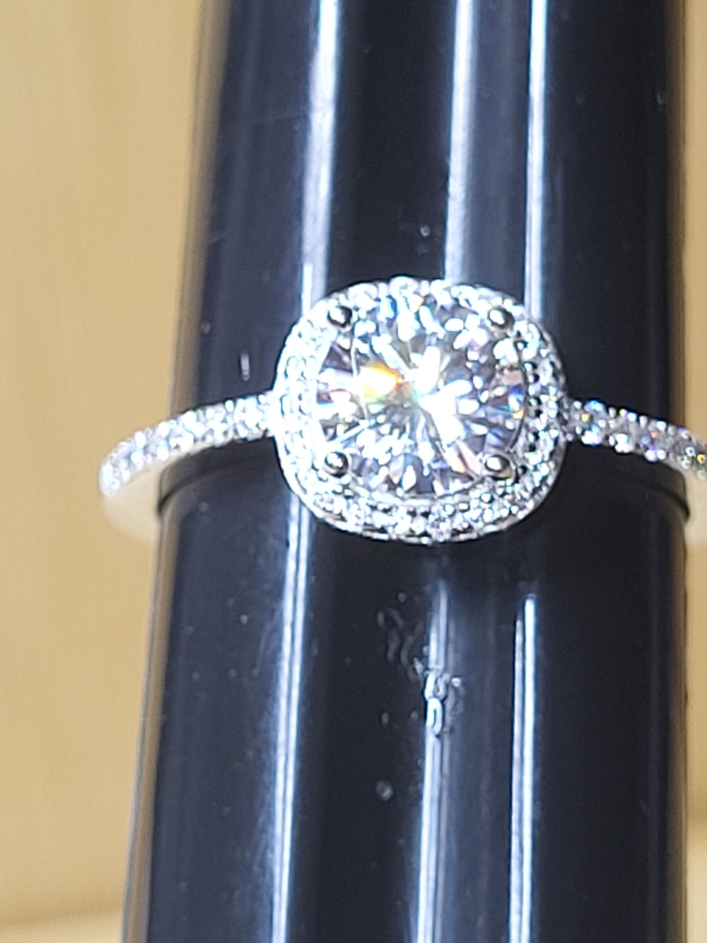 Classic 1.13CTW Moissanite Halo Engagement Ring 925 Sterling Band Sz8